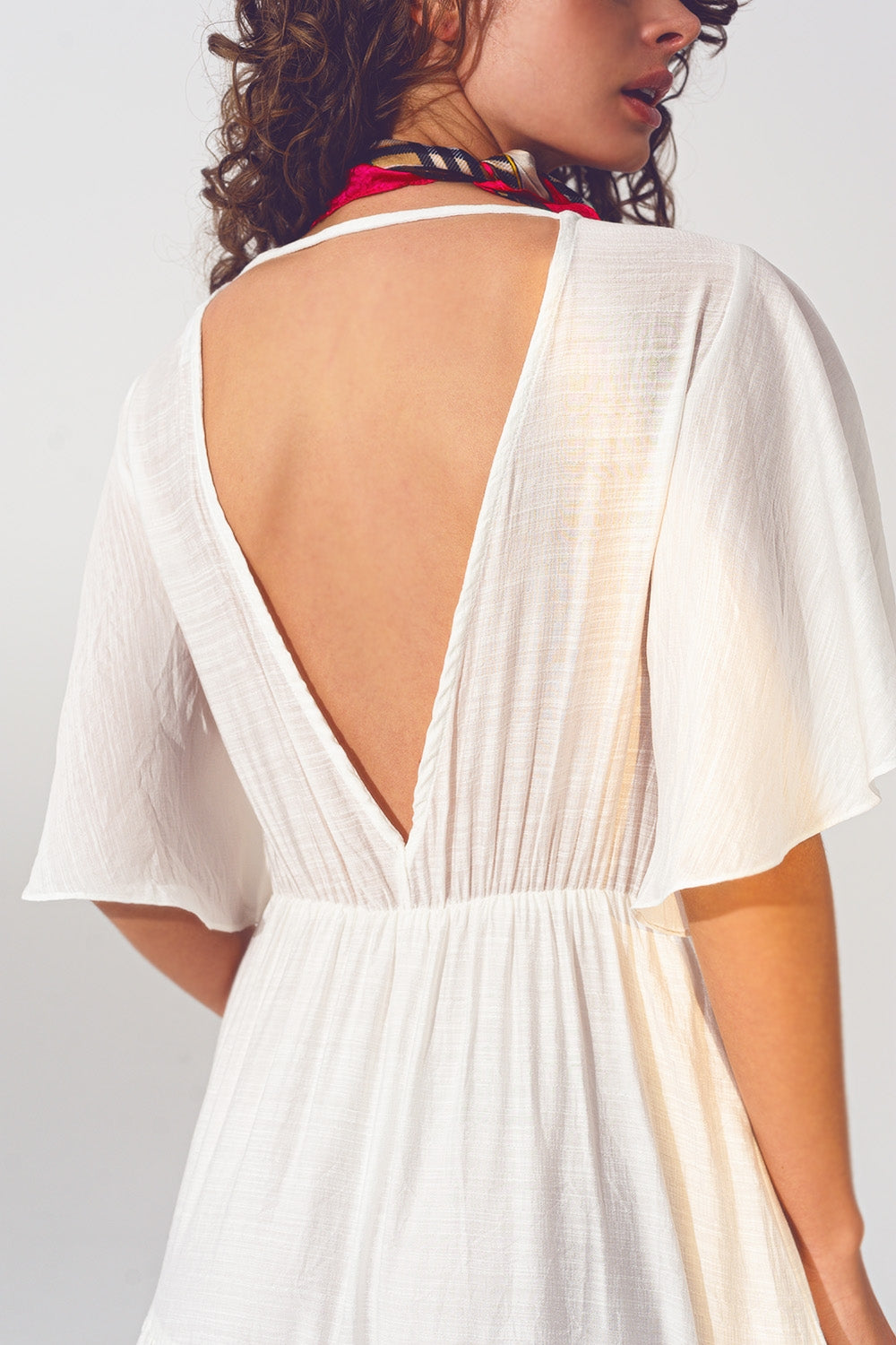 Maxi Abito Smock con Scollo a V in Bianco