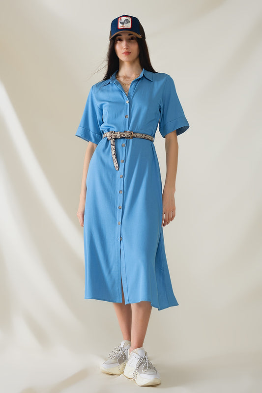 Q2 Maxi camicia blu con colletto a polo