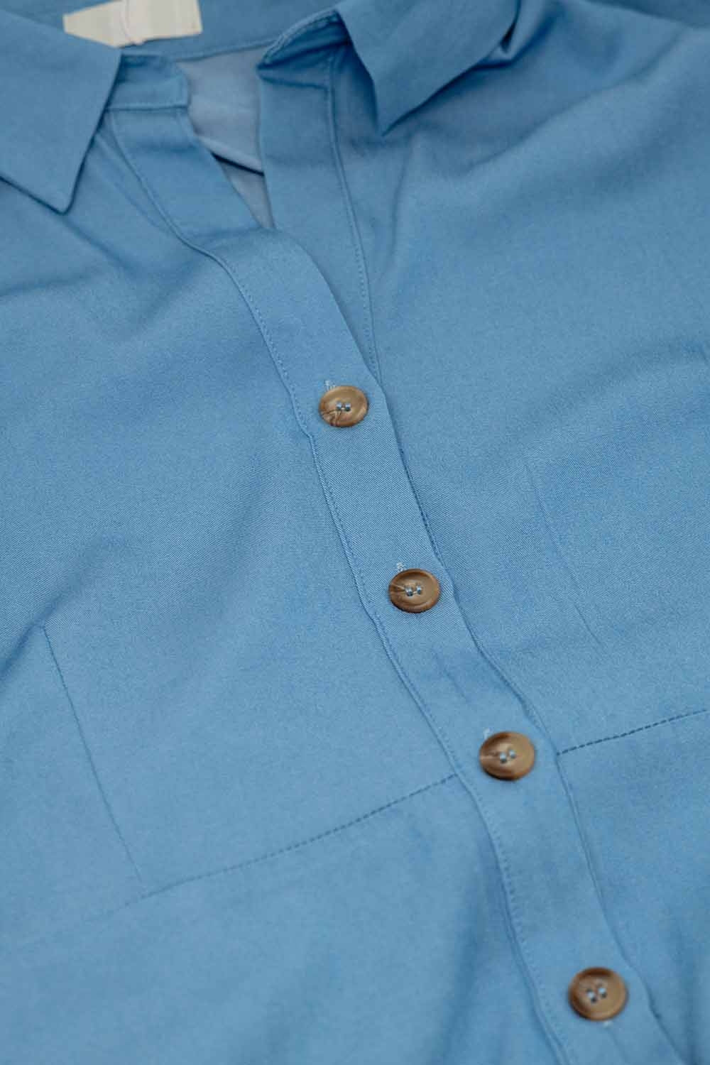 Maxi camicia blu con colletto a polo