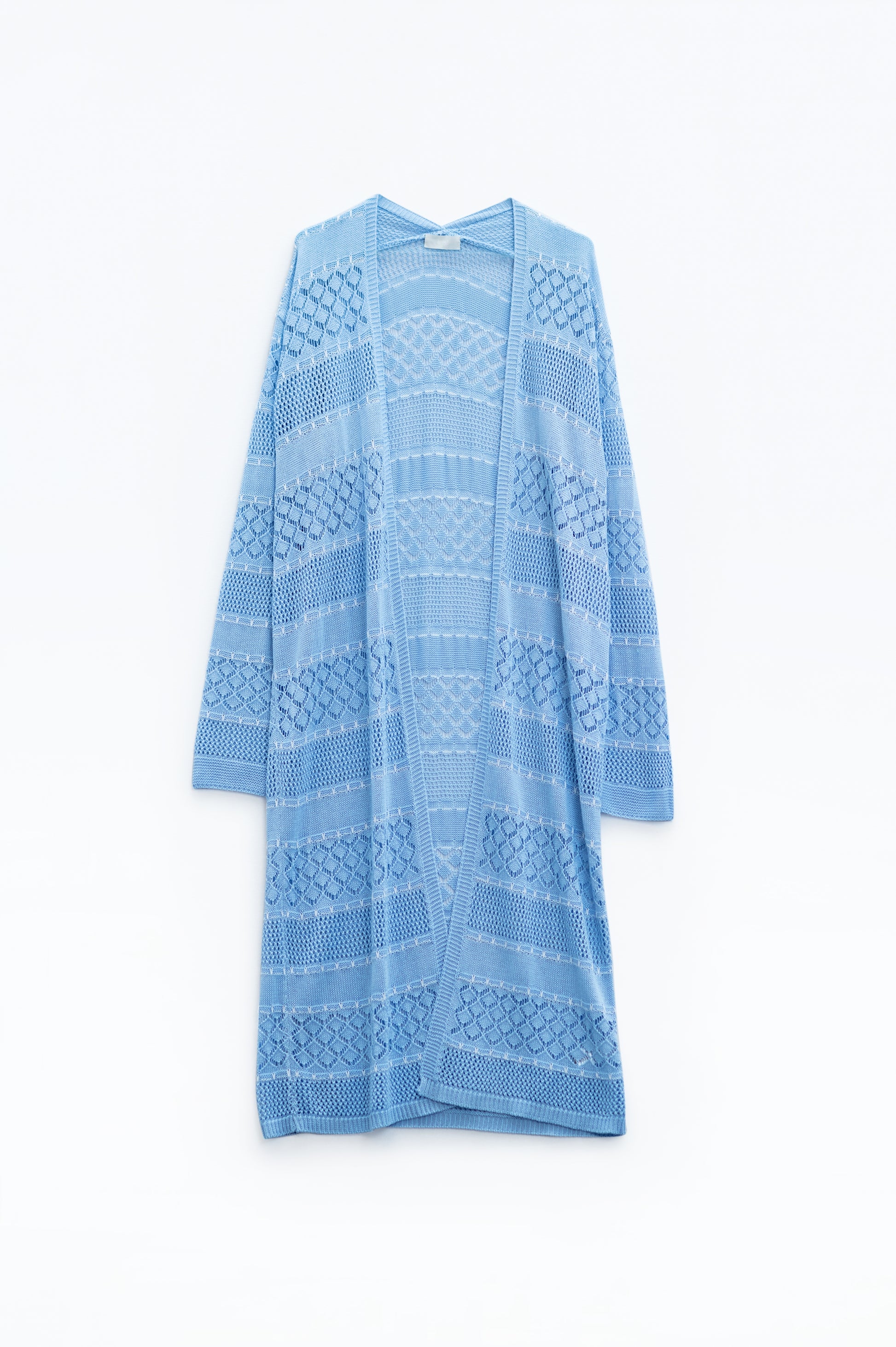 Q2 Maxi cardigan all'uncinetto blu baby con maniche lunghe