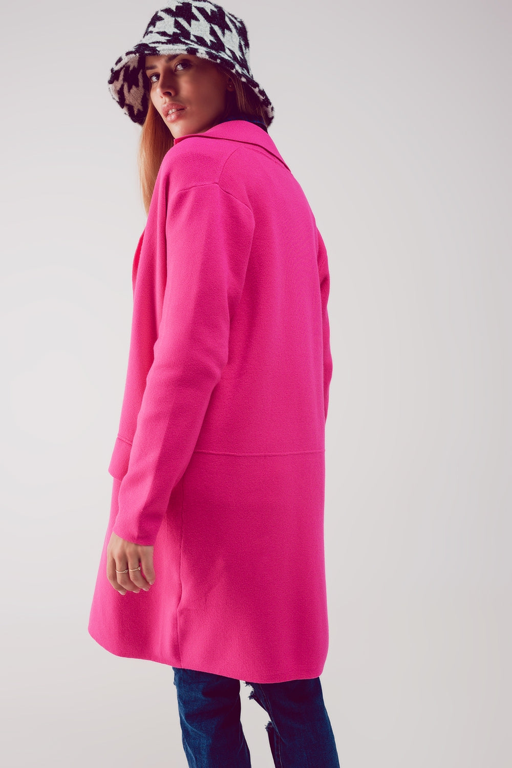 Maxi cardigan fucsia con colletto