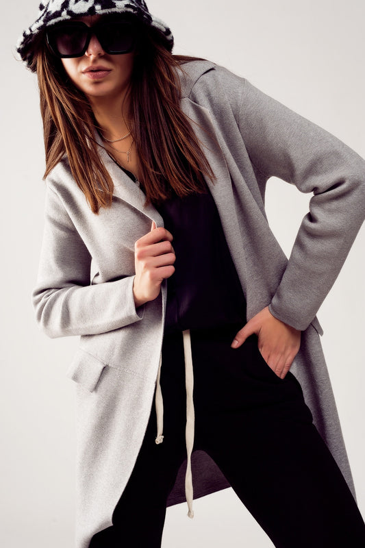 Q2 Maxi cardigan grigio con colletto