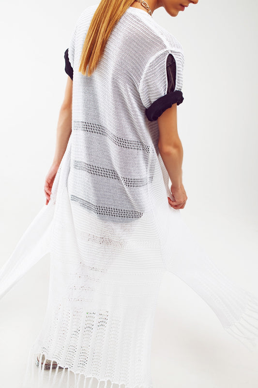 Q2 Maxi cardigan in maglia in bianco