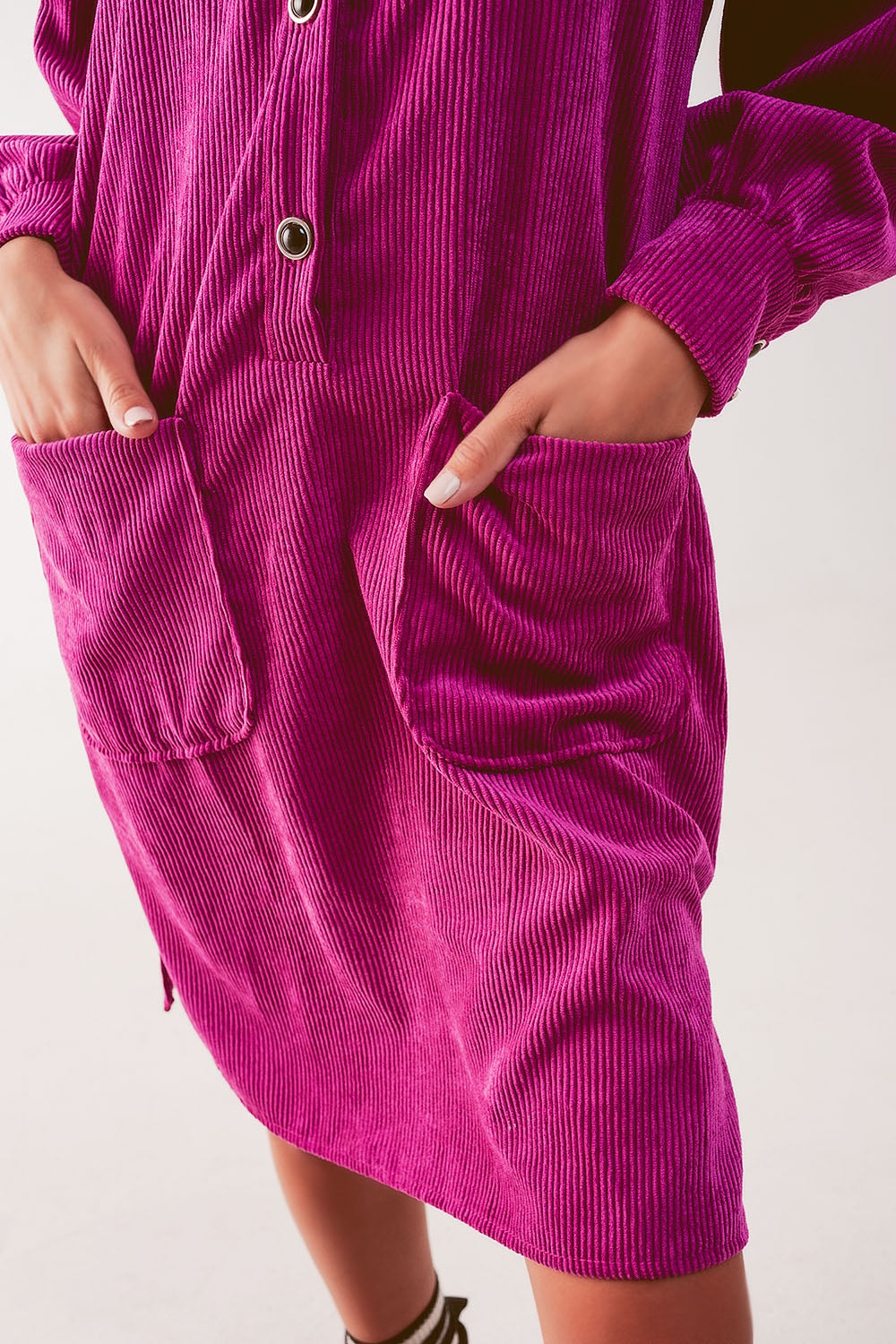 Mini abito a camicia in velluto fucsia