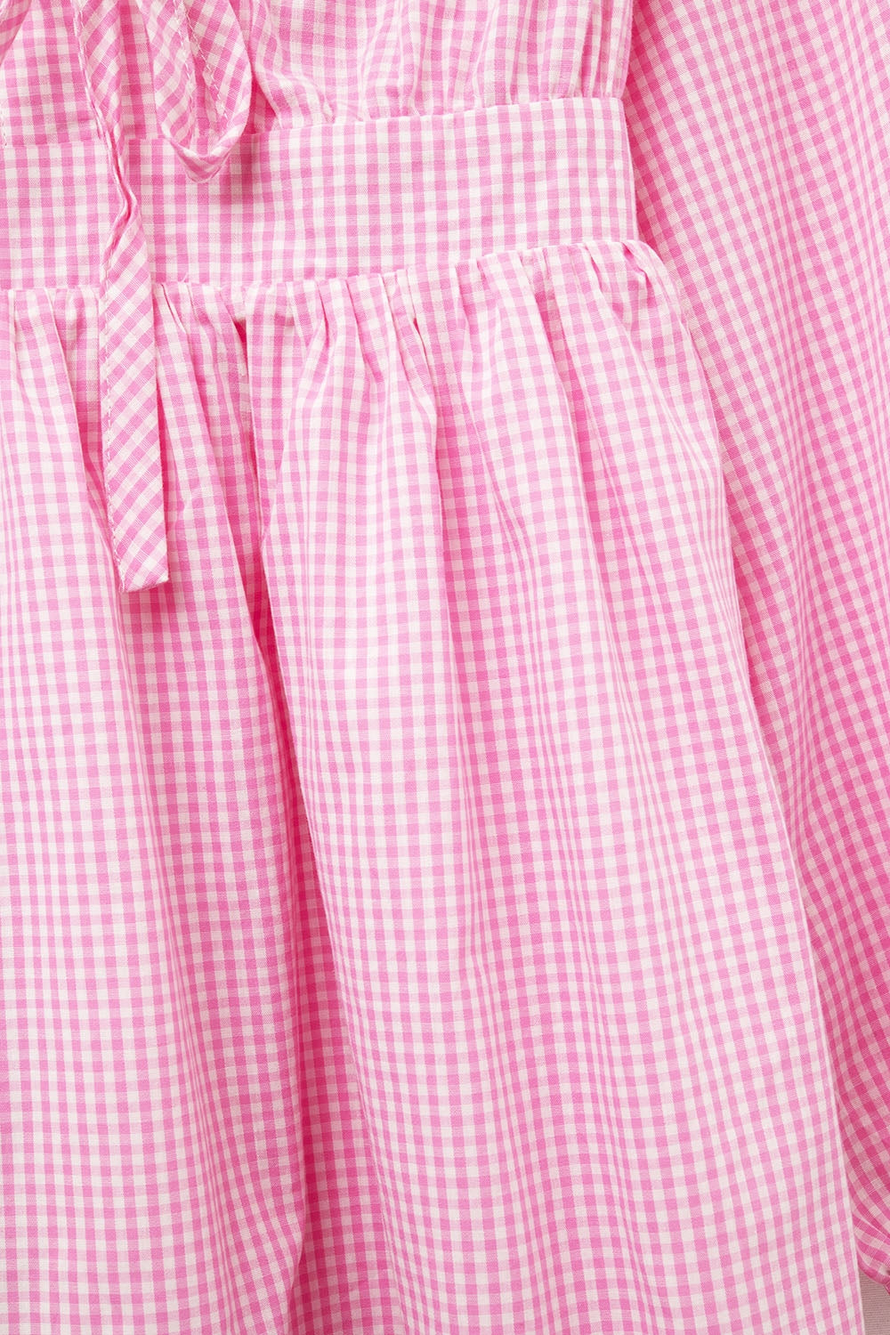 Mini abito in percalle rosa con laccetti in gingham