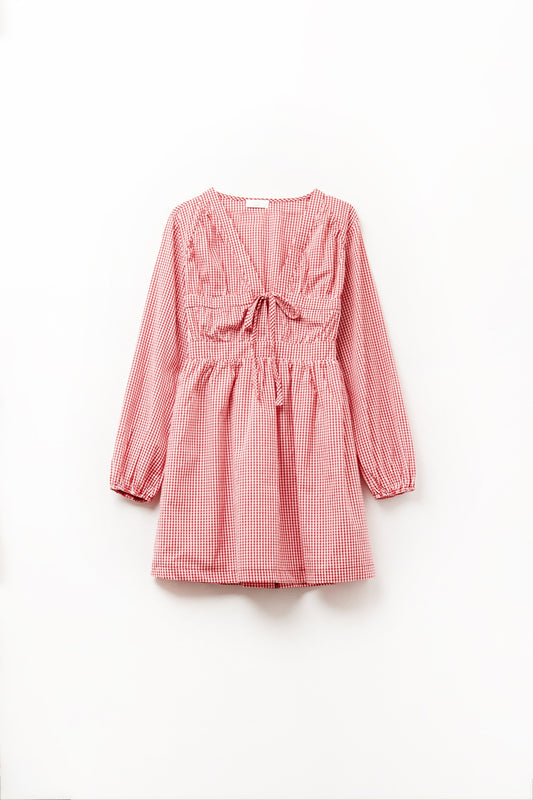 Q2 Mini abito rosso con laccetti in gingham