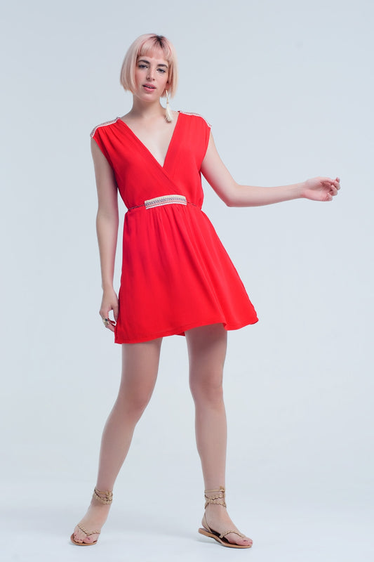 Q2 Mini abito rosso con ricamo