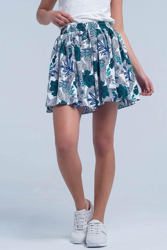 Q2 Mini skorts blu con stampa floreale
