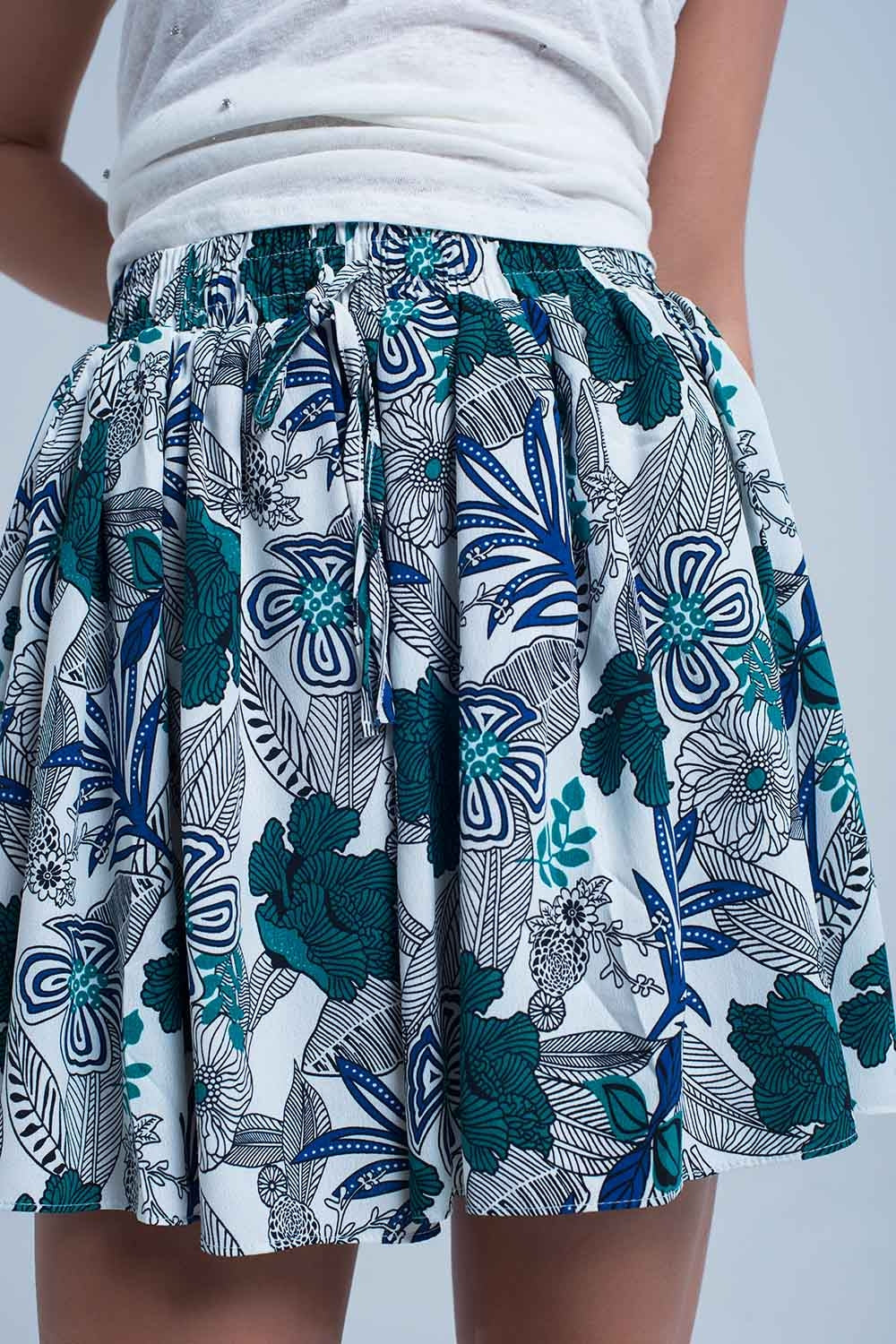 Mini skorts blu con stampa floreale