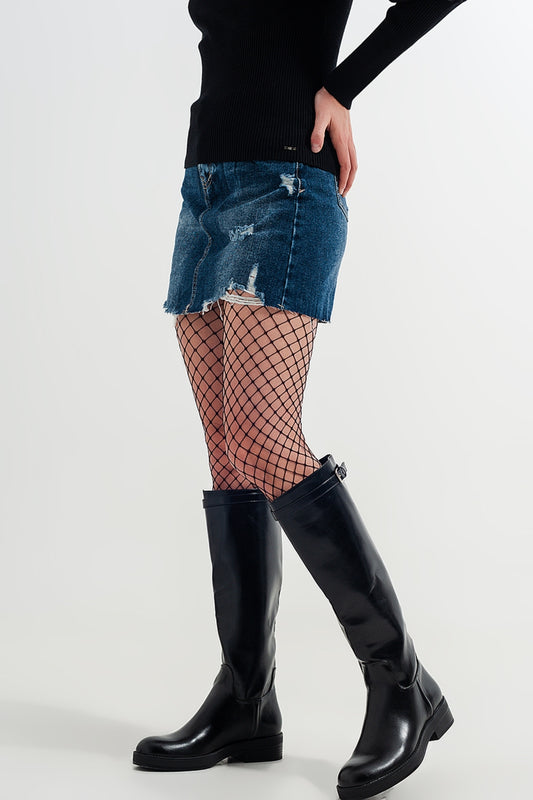 Q2 Minigonna denim effetto vissuto dettagli strappati