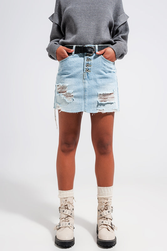 Q2 Minigonna di jeans con bottoni blu chiaro