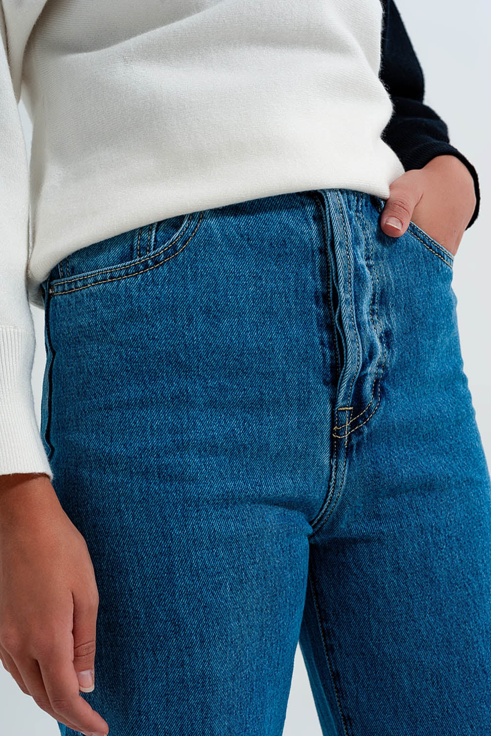 Mom jeans a vita alta blu medio retti