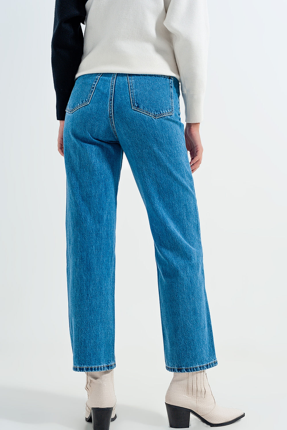 Mom jeans a vita alta blu medio retti