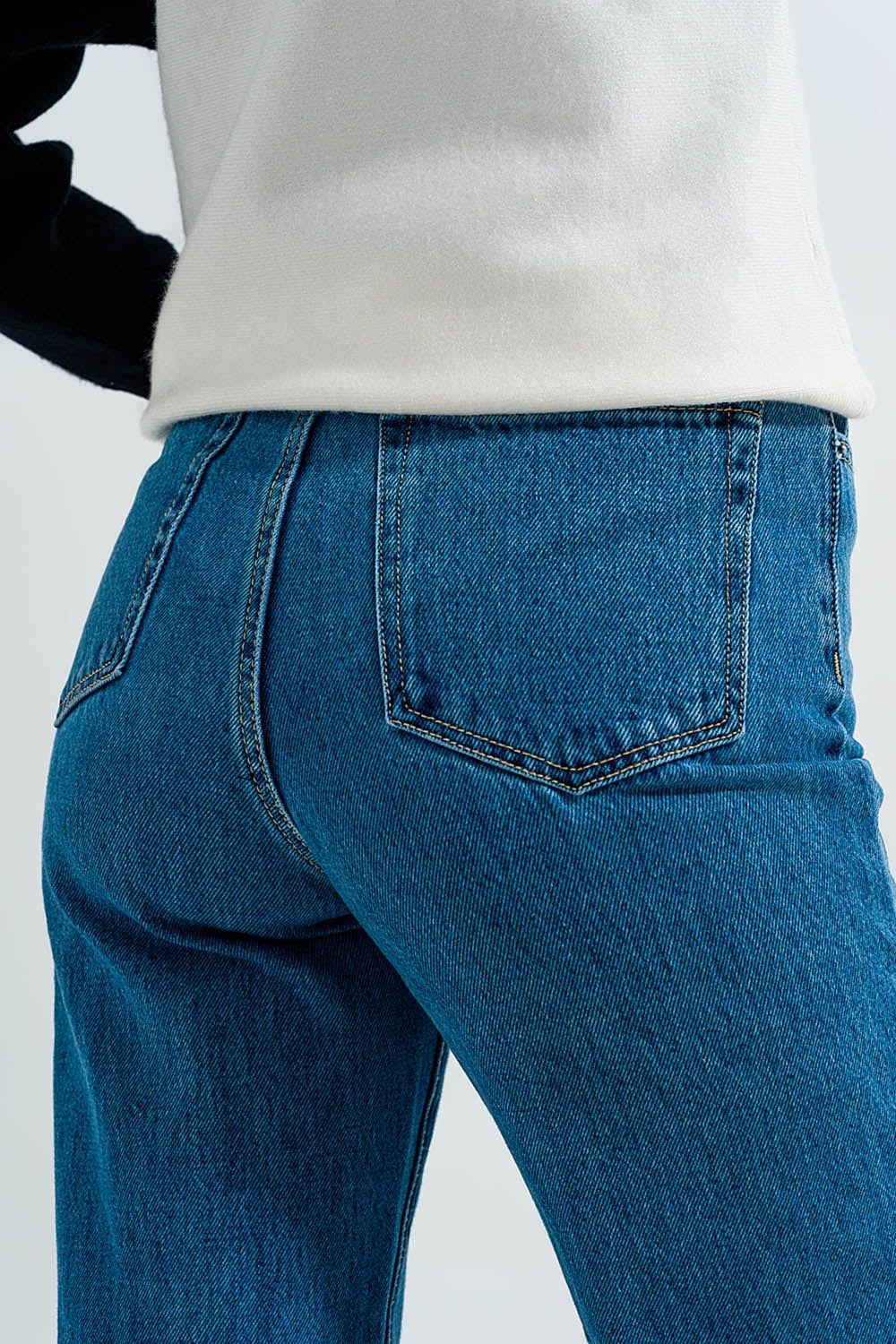 Mom jeans a vita alta blu medio retti