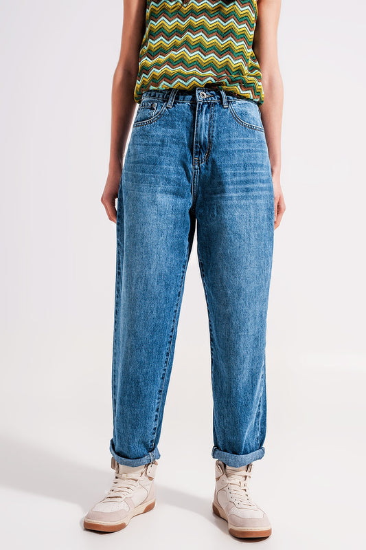Q2 Mom jeans a vita alta in cotone