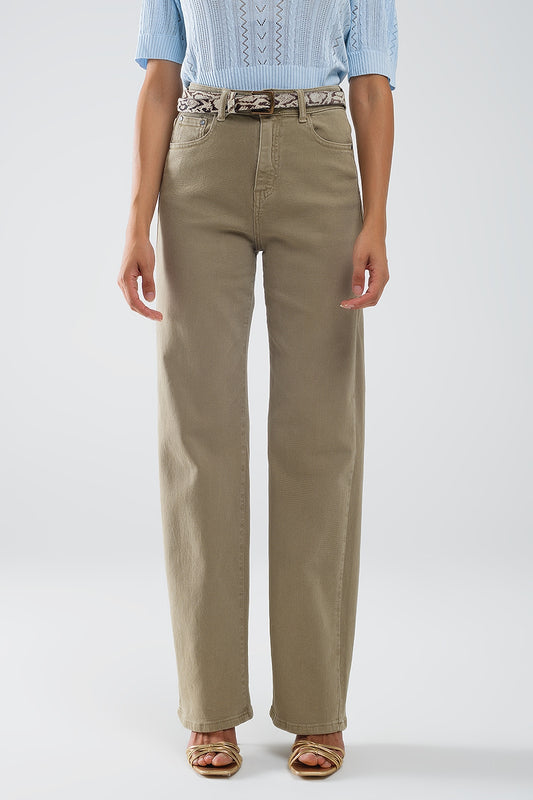 Q2 Mom jeans extra larghi a vita alta color beige