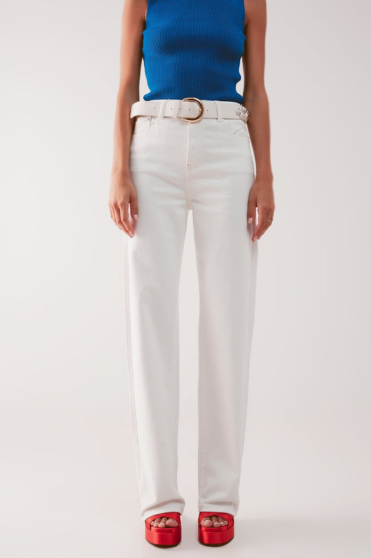 Q2 Mom jeans extra larghi a vita alta color crema