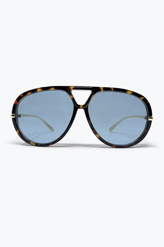 Q2 Montatura Tartaruga Lenti Blu Occhiali da Sole Oversize