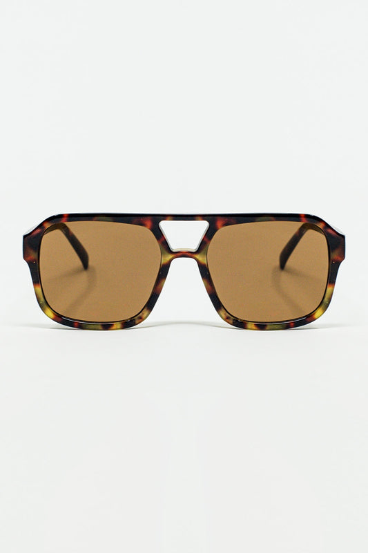 Q2 Occhiali da sole Aviator 70´s con guscio tartarugato