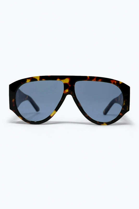 Q2 Occhiali da sole aviator con montatura tartarugata e lenti blu