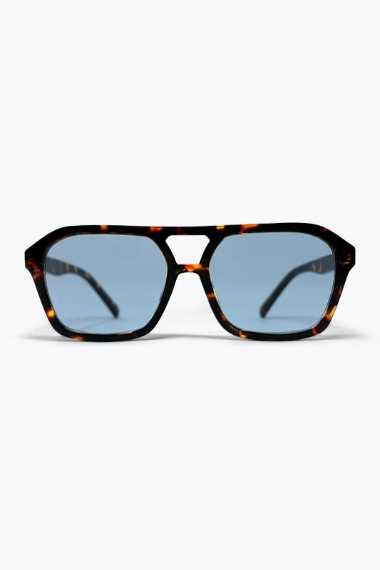 Q2 Occhiali da sole aviator marrone tartaruga con lenti blu