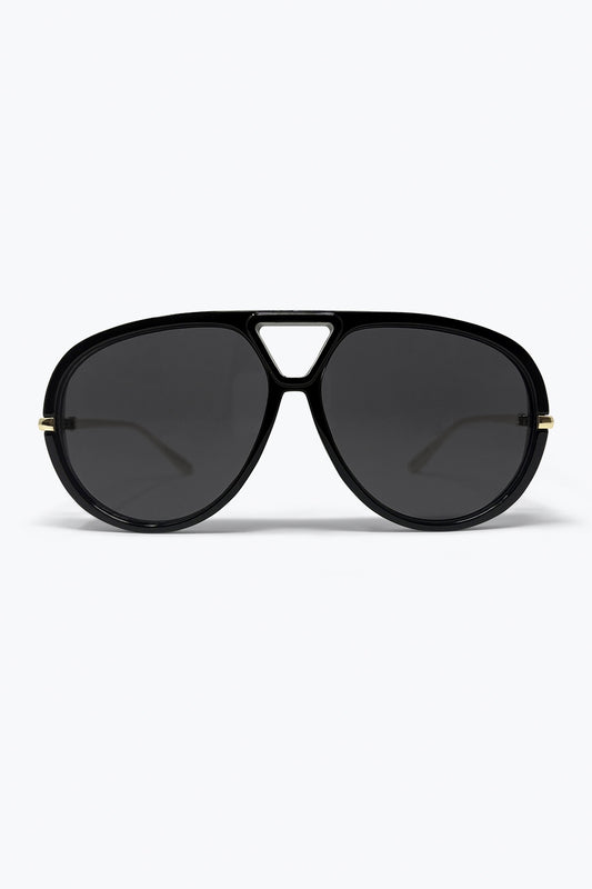 Q2 Occhiali da sole aviator neri oversize con dettagli dorati