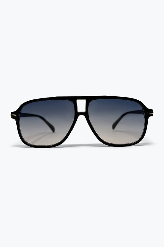 Q2 Occhiali da sole Aviator Oversize con doppio ponte e lente nera sfumata