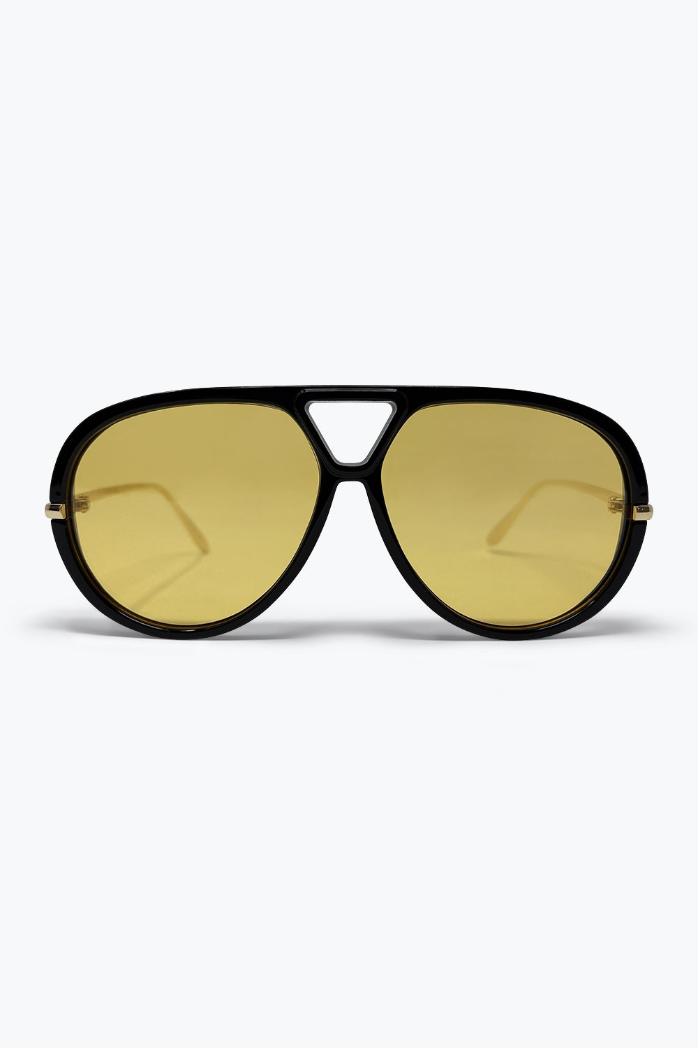 Q2 Occhiali da sole con montatura aviator nera e lenti oversize colorate gialle