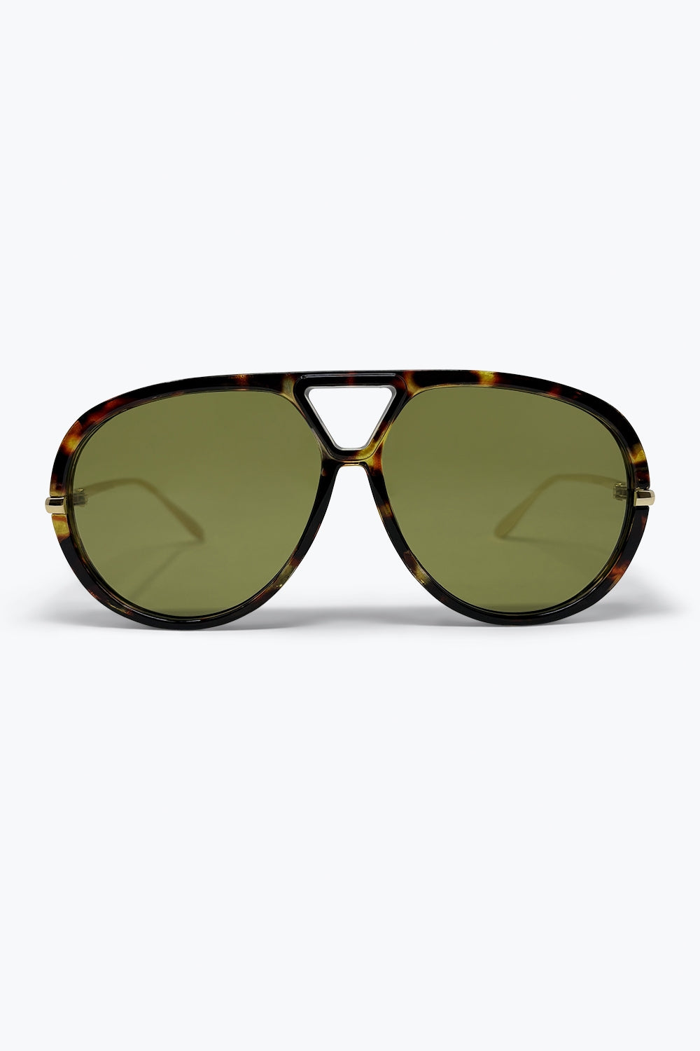 Q2 Occhiali da sole con montatura da aviatore in acetato multicolore a effetto tartaruga e lenti verdi