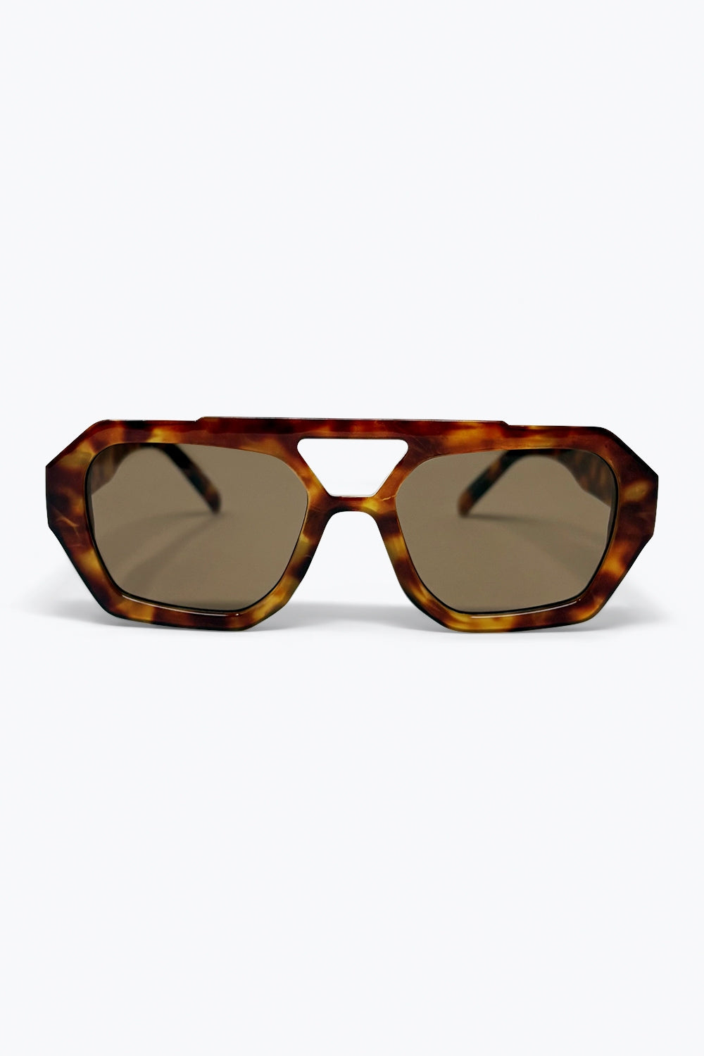 Q2 Occhiali da sole con montatura geometrica marrone tartaruga
