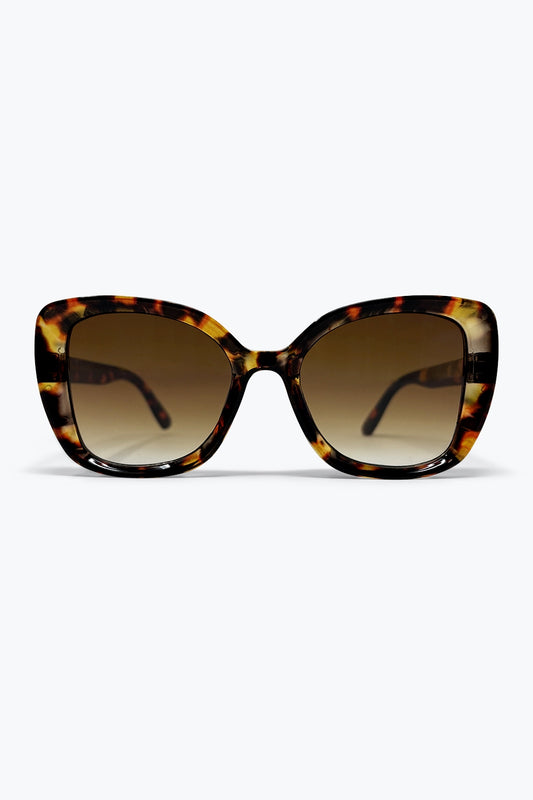 Q2 Occhiali da sole con montatura quadrata oversize in tartaruga multicolore