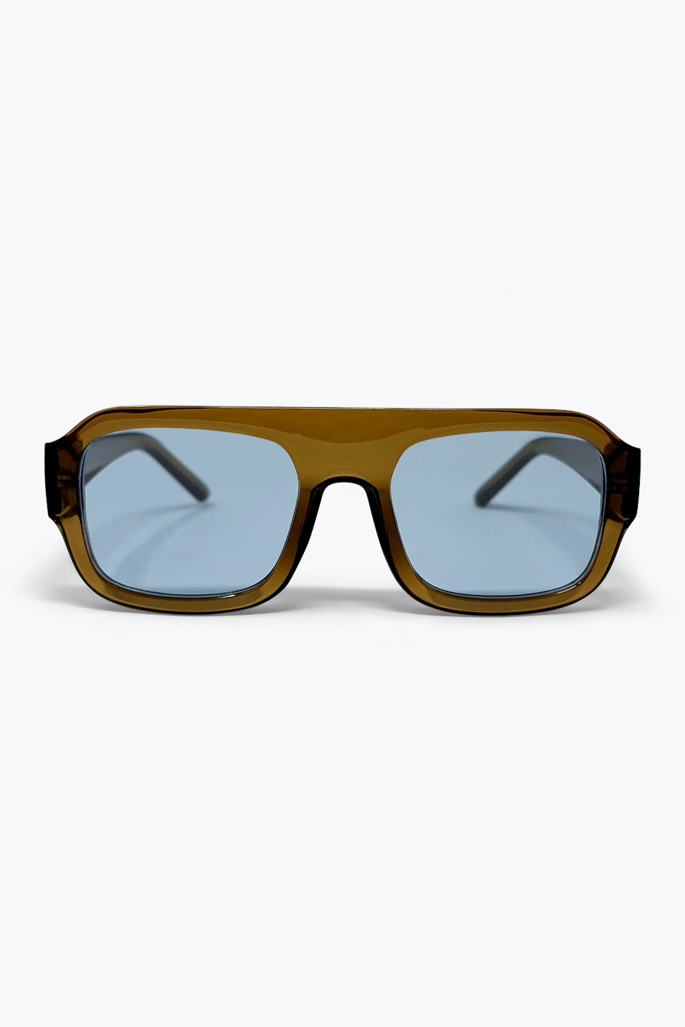 Q2 Occhiali da sole con montatura quadrata oversize marrone oliva