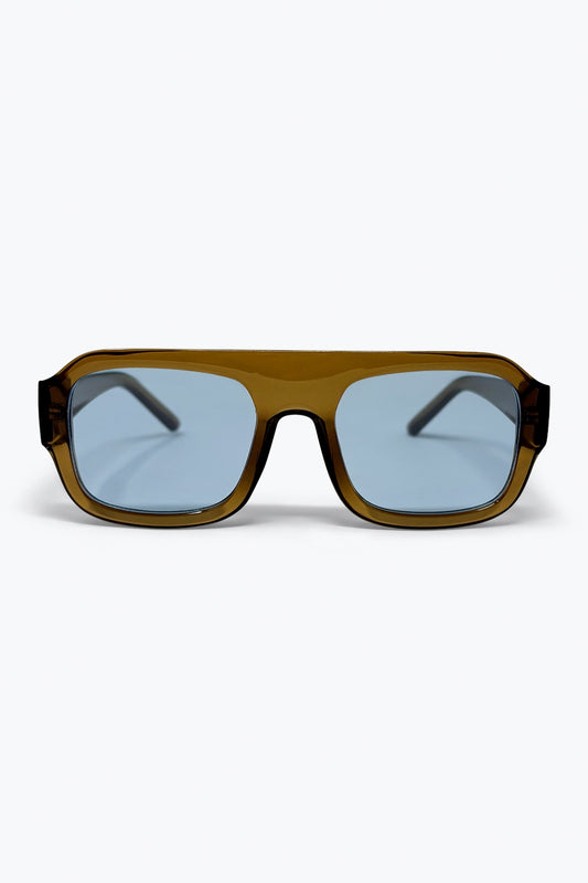 Q2 Occhiali da sole con montatura quadrata oversize marrone oliva