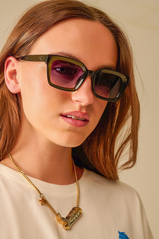 Q2 Occhiali da sole con montatura spessa e squadrata Chunky Retro in verde