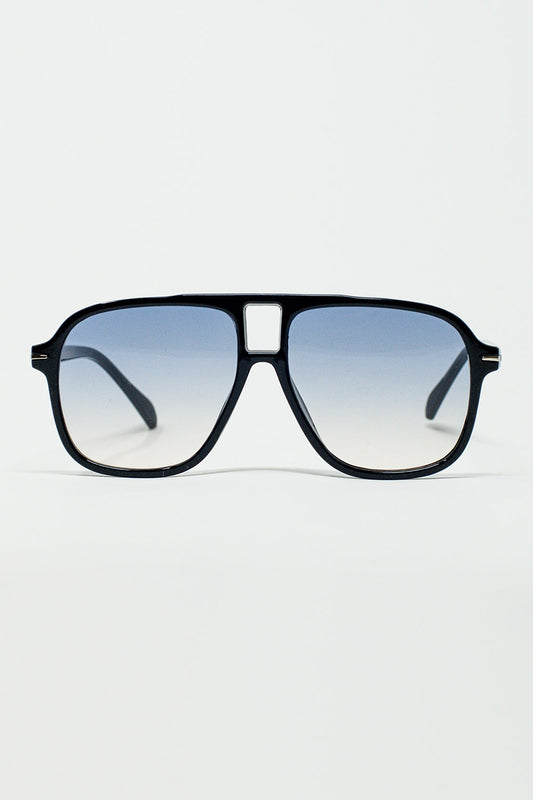 Q2 Occhiali da sole Oval Aviator con lenti blu fumo in nero