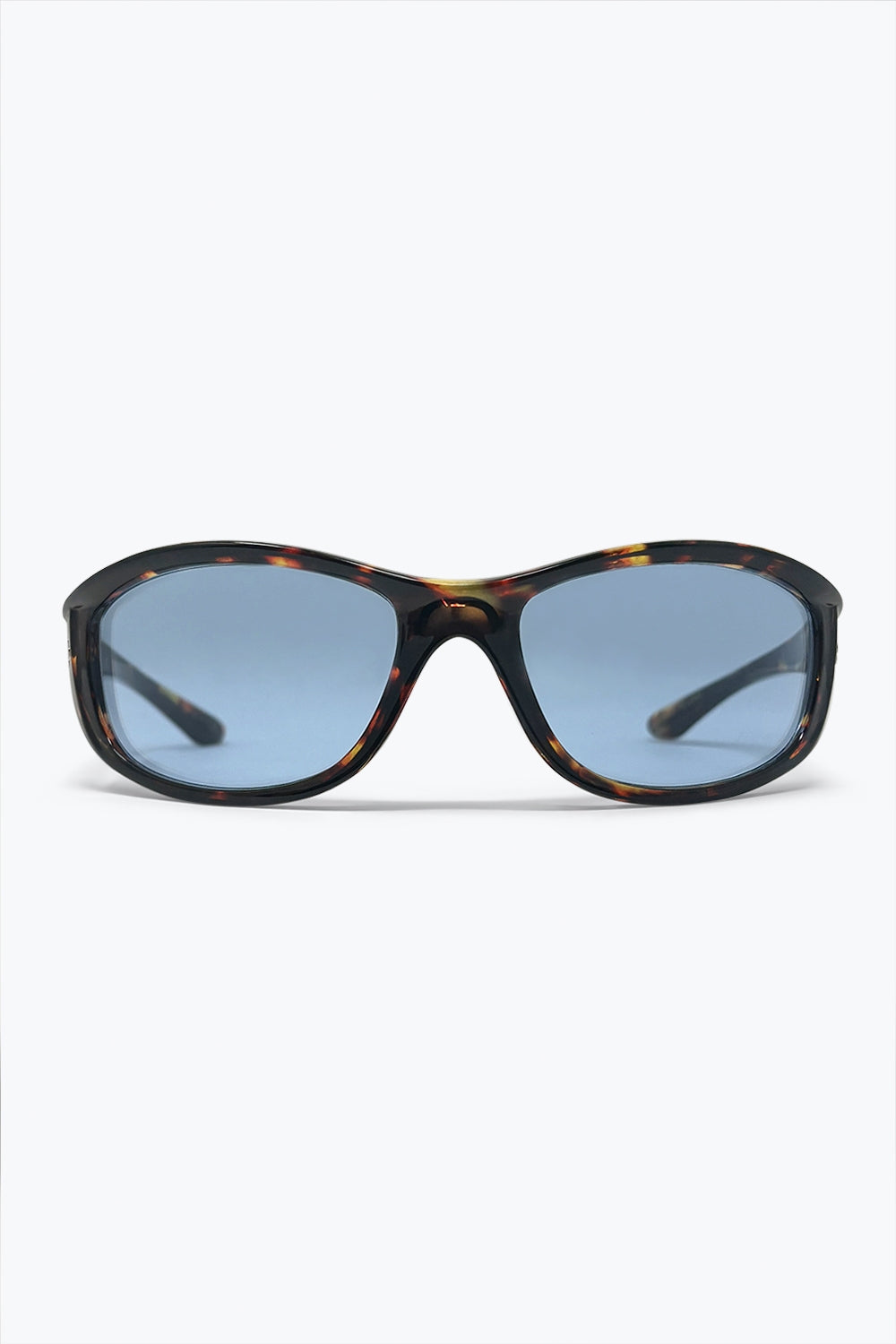 Q2 Occhiali da sole ovali con lenti blu e montatura tartarugata multicolore