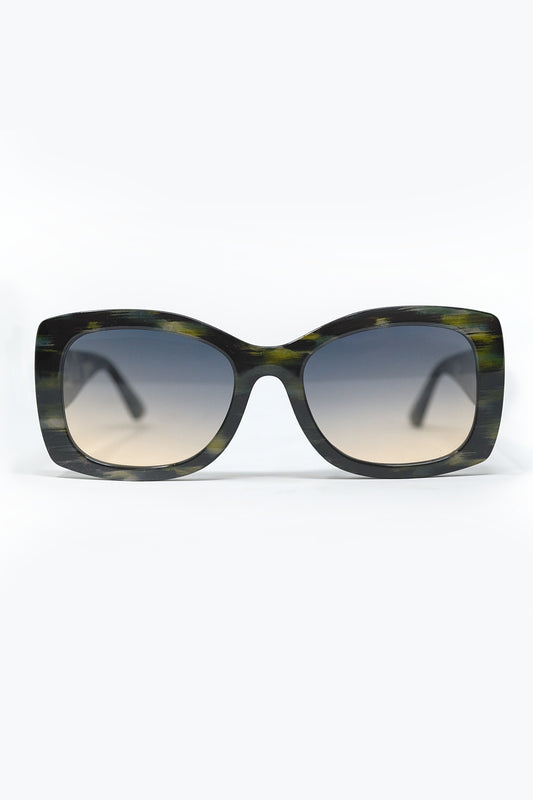 Q2 Occhiali da sole ovali oversize con guscio di tartaruga verde in acetato