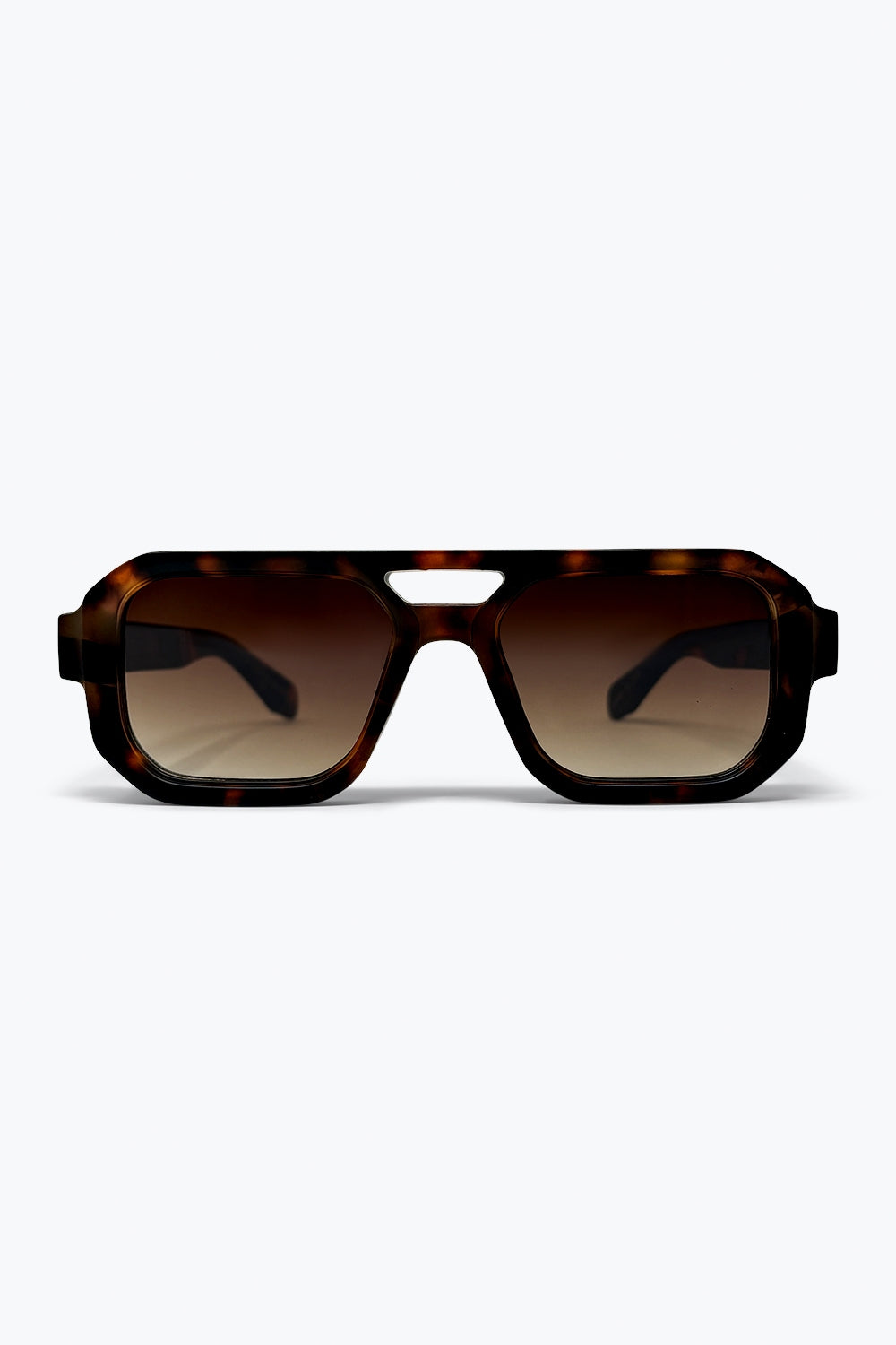 Q2 Occhiali da sole oversize con montatura angolare in acetato tartarugato marrone