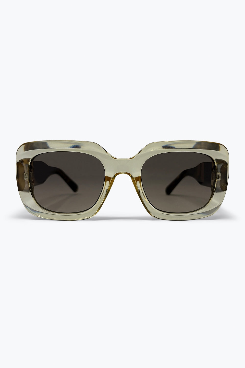 Q2 Occhiali da sole oversize con montatura larga in acetato color khaki e lenti sfumate