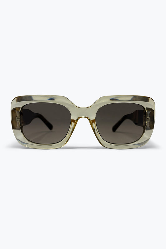 Q2 Occhiali da sole oversize con montatura larga in acetato color khaki e lenti sfumate