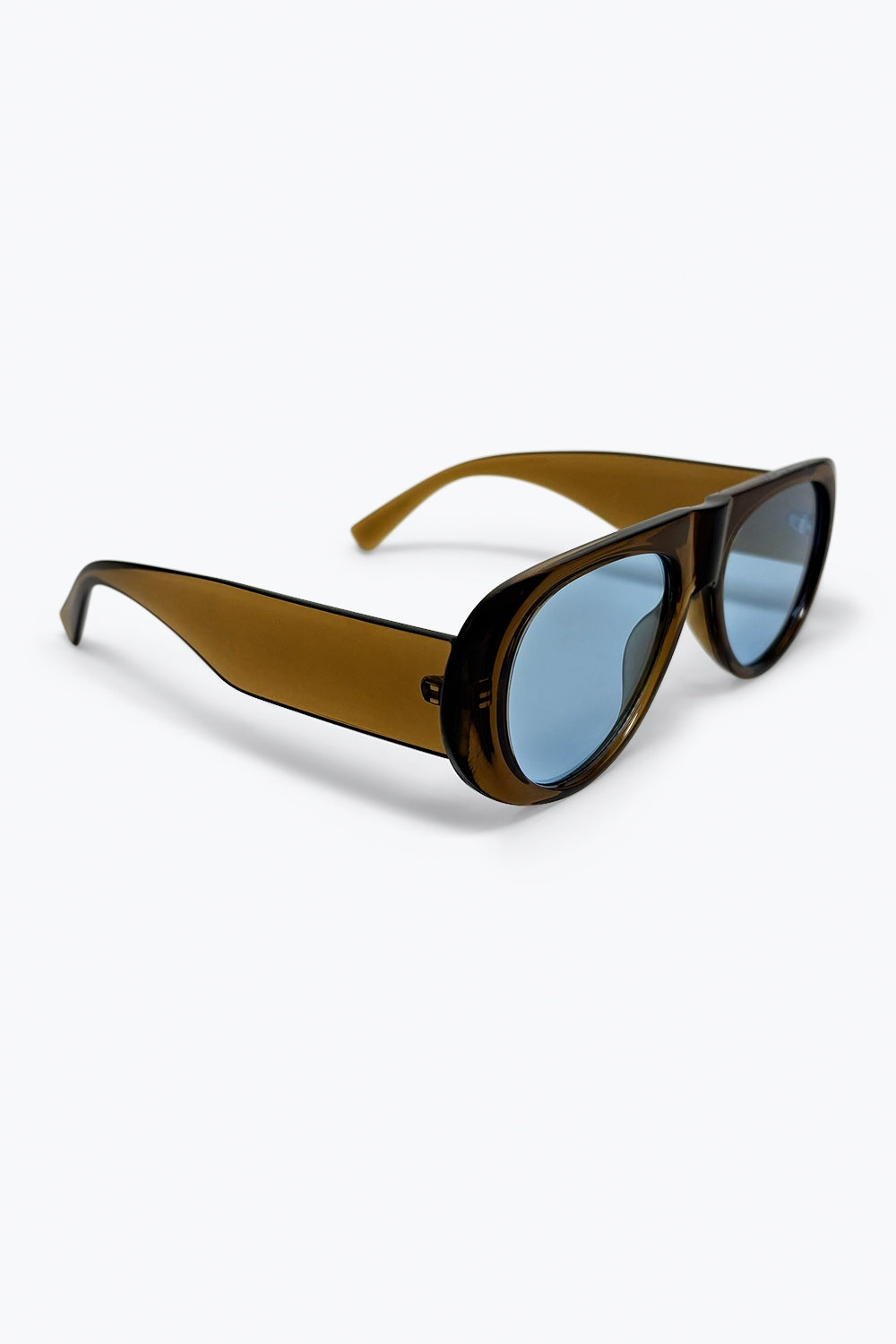 Occhiali da sole oversize con montatura marrone e lenti blu