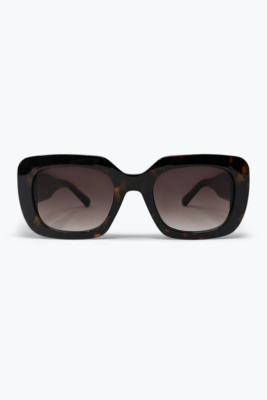 Q2 Occhiali da sole oversize con montatura quadrata in acetato nero tartarugato