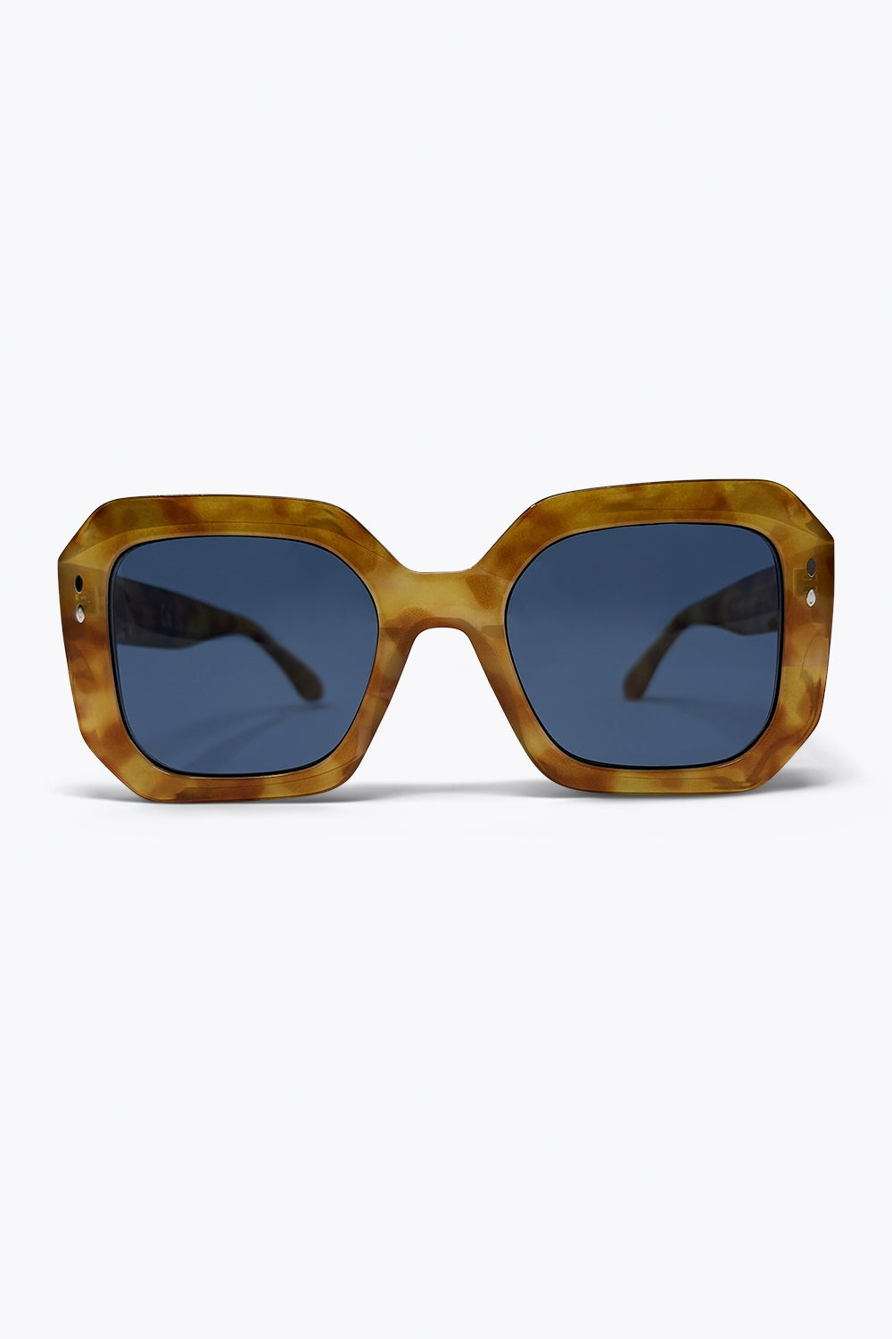 Q2 Occhiali da sole oversize con montatura quadrata in tartaruga marrone e lenti blu