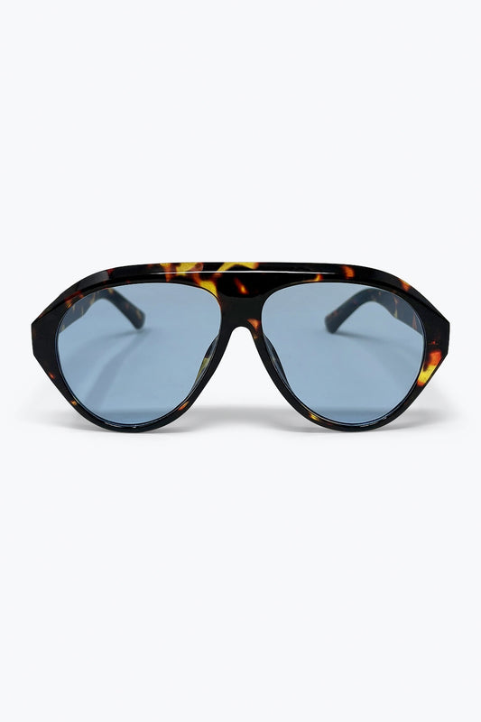 Q2 Occhiali da sole oversize con montatura tartarugata e lenti blu
