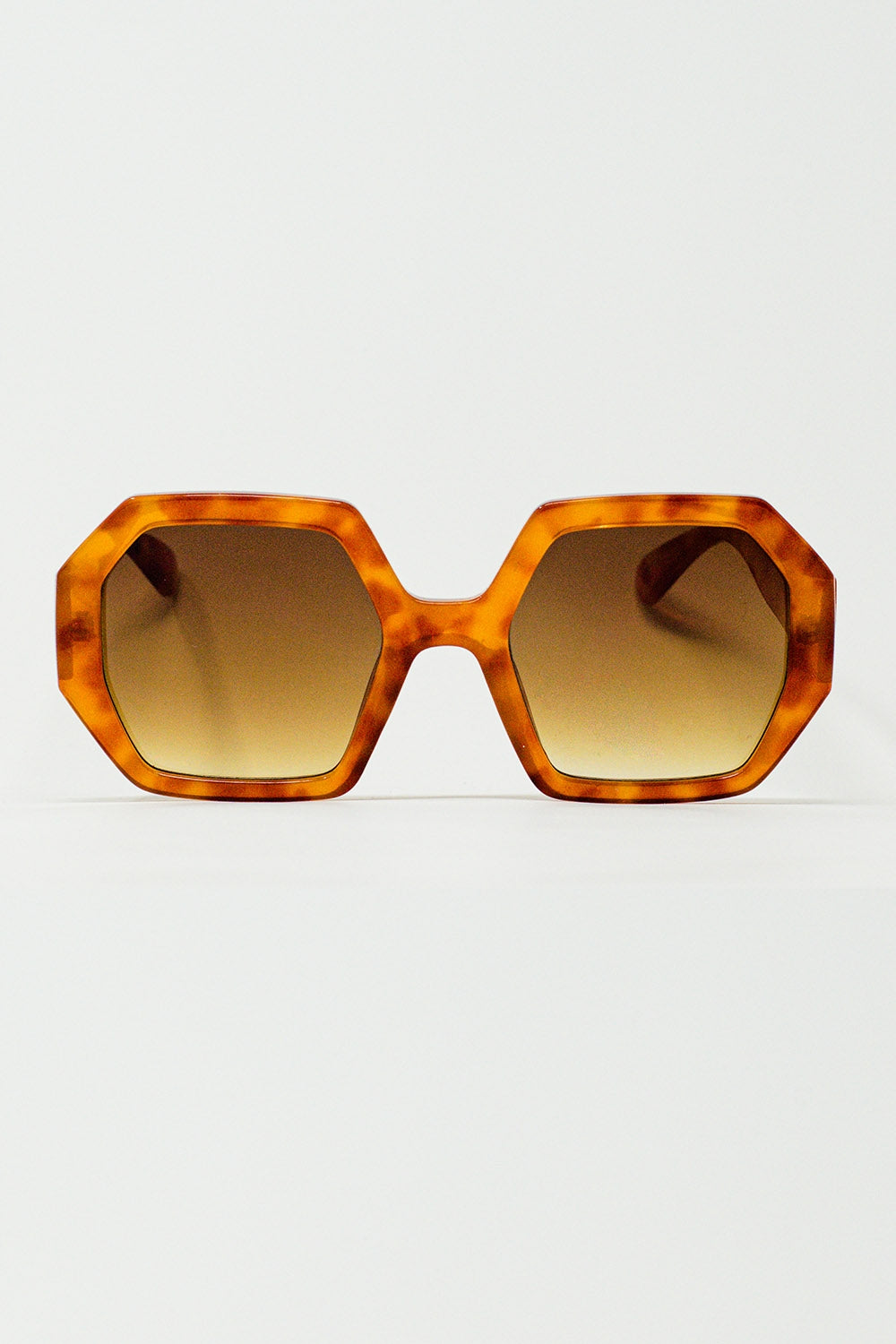 Q2 Occhiali da sole oversize esagonali in tartaruga vintage