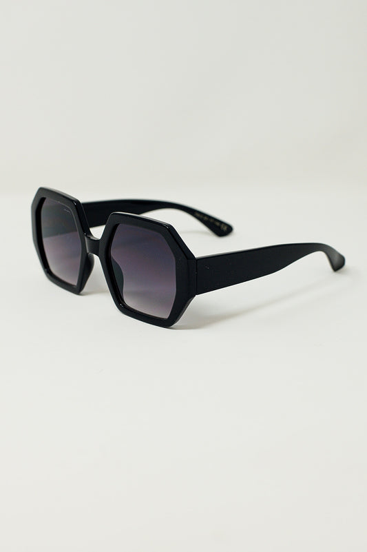 Q2 Occhiali da sole oversize esagonali vintage nera