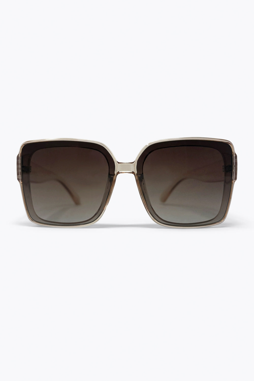 Q2 Occhiali da sole oversize quadrati con montatura trasparente marrone e lenti sfumate