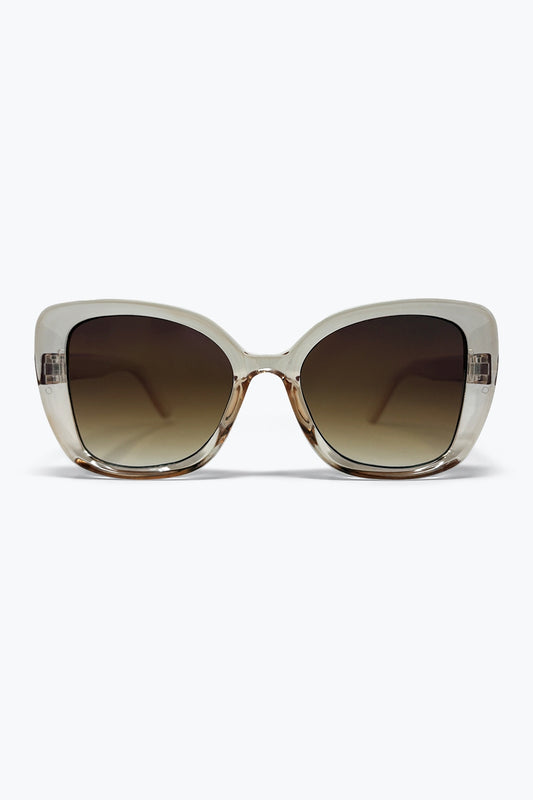 Q2 Occhiali da sole quadrati oversize con lenti sfumate in acetato trasparente beige