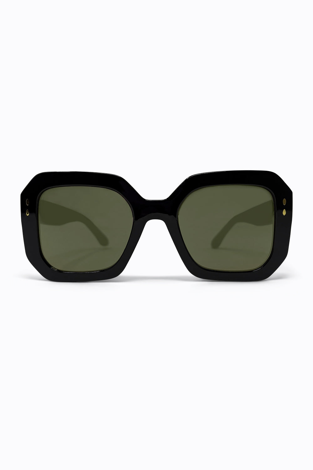 Q2 Occhiali da sole quadrati oversize in acetato nero geometrico con borchie dorate