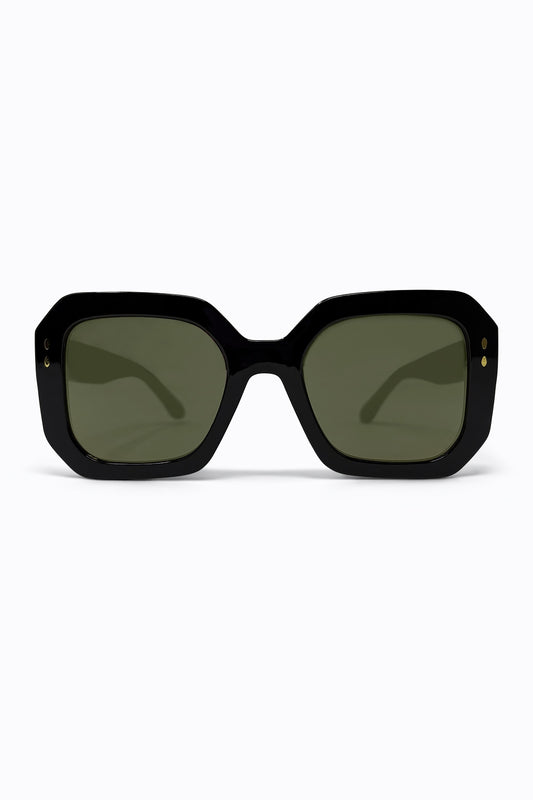 Q2 Occhiali da sole quadrati oversize in acetato nero geometrico con borchie dorate